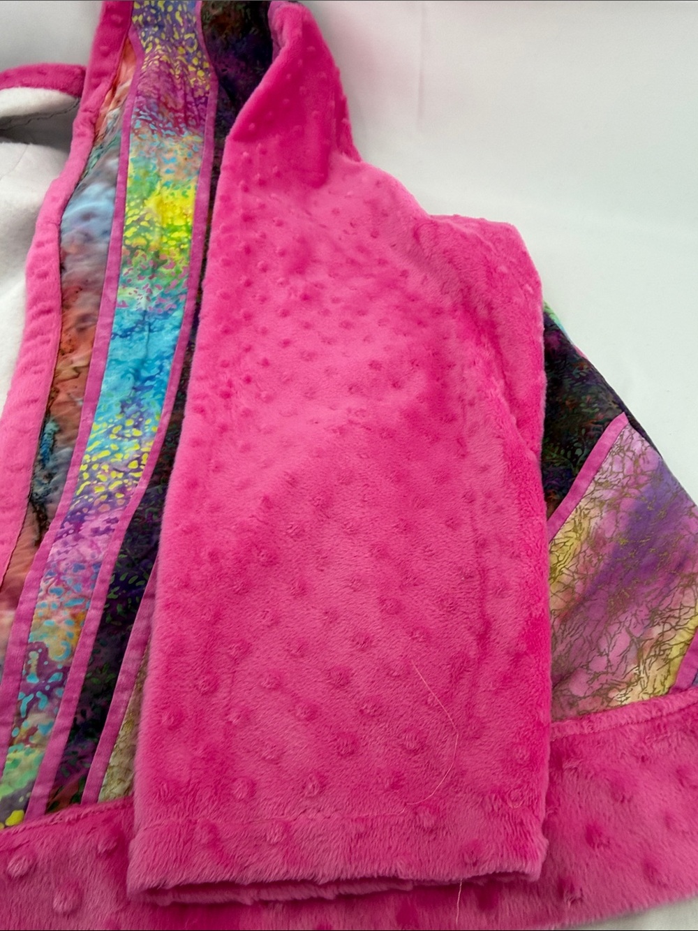 One-of-a-Kind Womens Vibrant Pink Patchwork Quilted Open Front Jacket, est sz XL - Picture 6 of 15